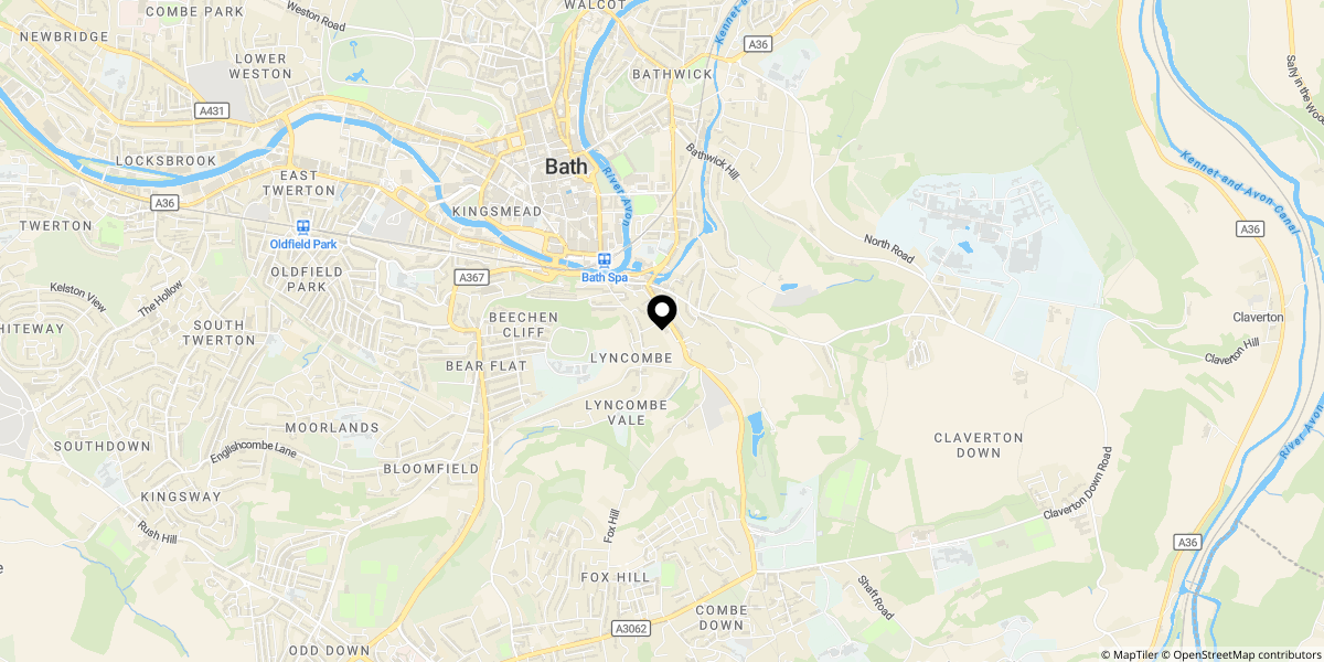 Approximate location of Prior Park Road, Bath, BA2